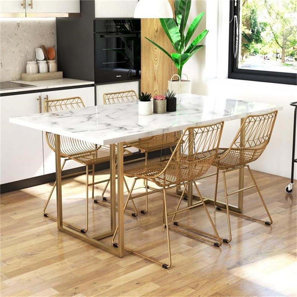 Cosmoliving Astor Dining Table White Marble Top Gold Legs