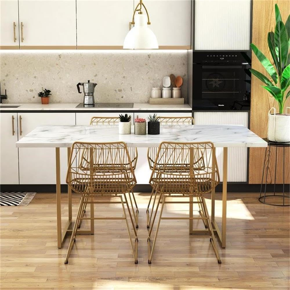 Cosmoliving Astor Dining Table White Marble Top Gold Legs