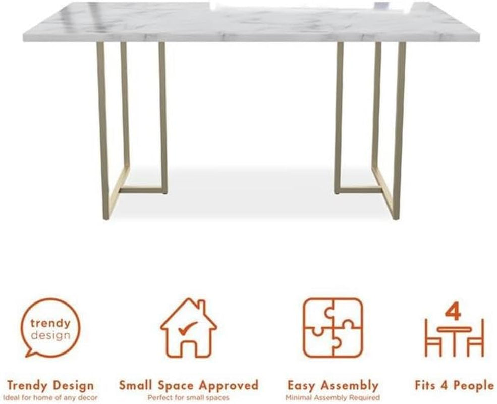 Cosmoliving Astor Dining Table White Marble Top Gold Legs