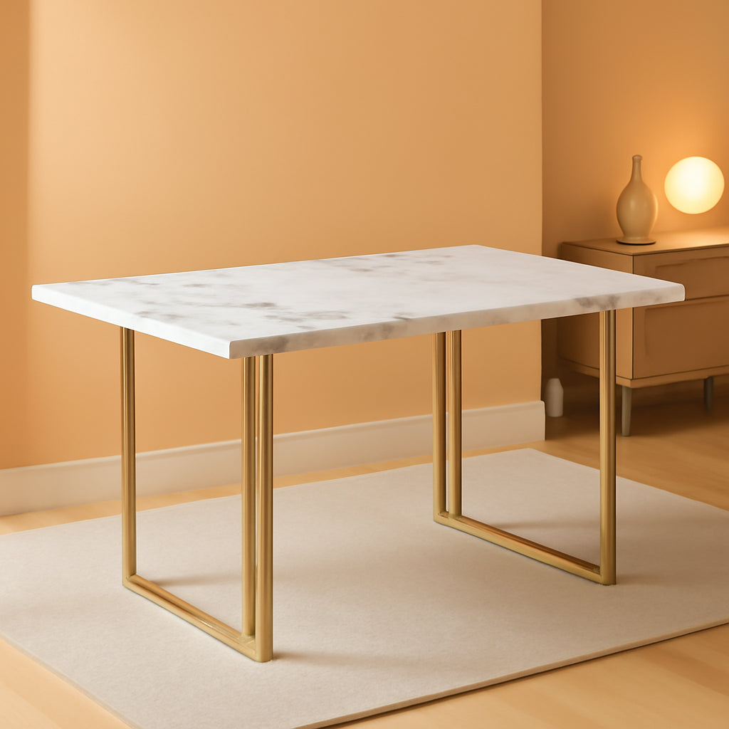 Cosmoliving Astor Dining Table White Marble Top Gold Legs