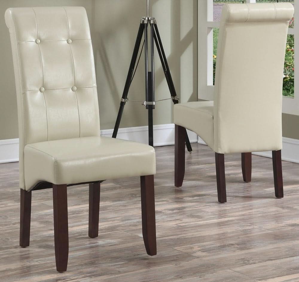 Cosmopolitan Parson Dining Chair Satin Cream Faux Leather
