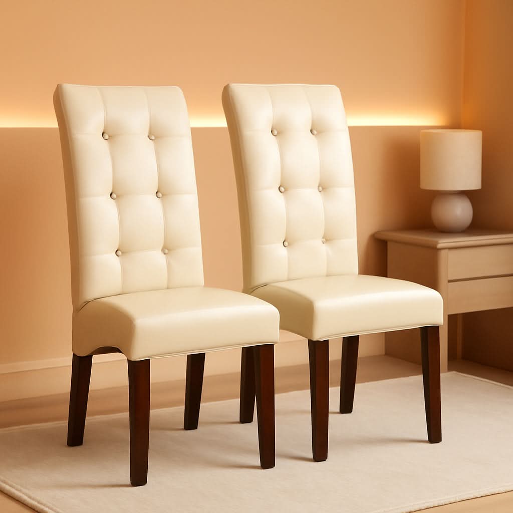 Cosmopolitan Parson Dining Chair Satin Cream Faux Leather
