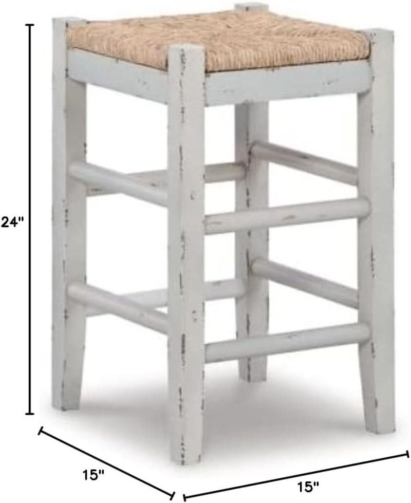 Counter Height Bar Stool 23.63 Inch White And Light Brown
