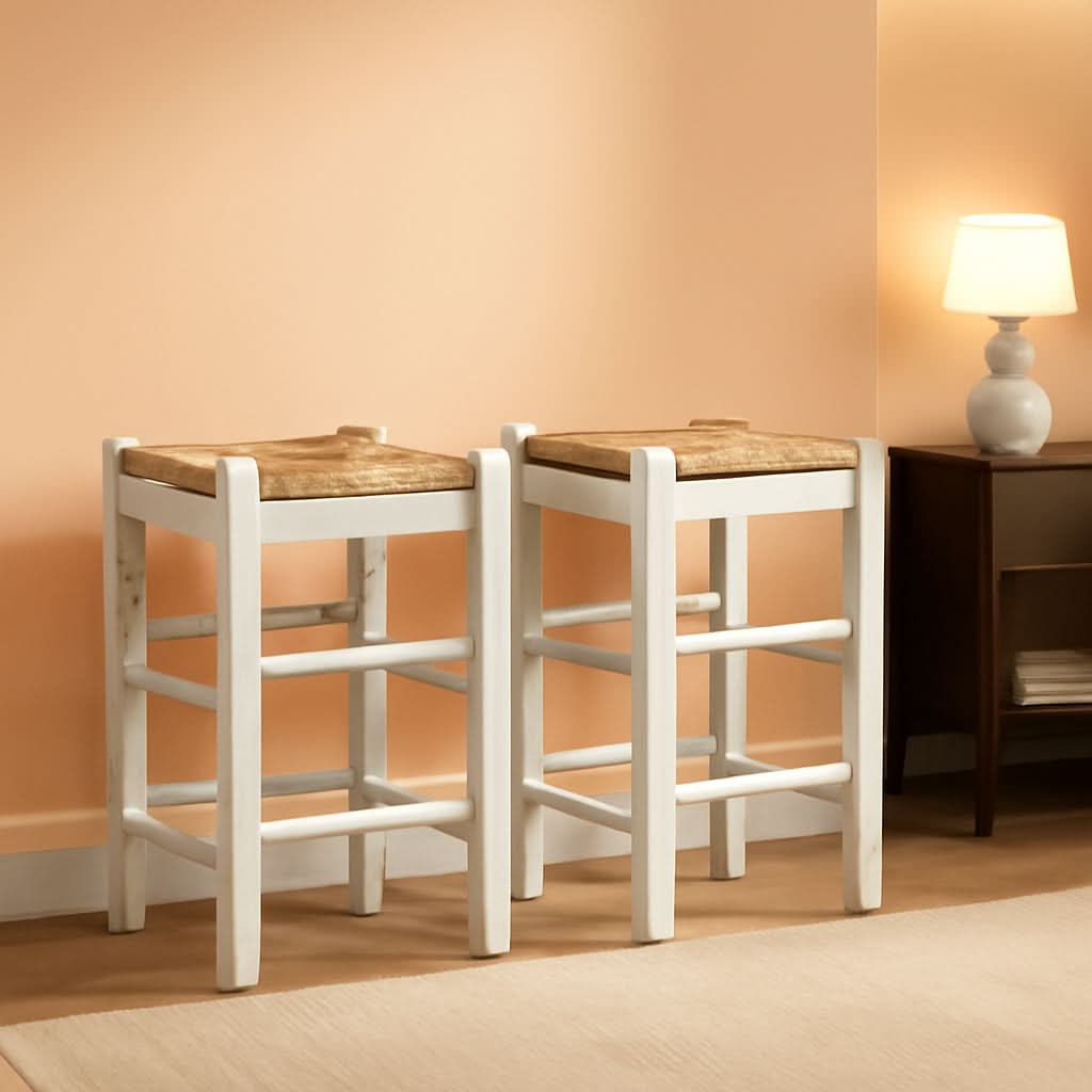 Counter Height Bar Stool 23.63 Inch White And Light Brown