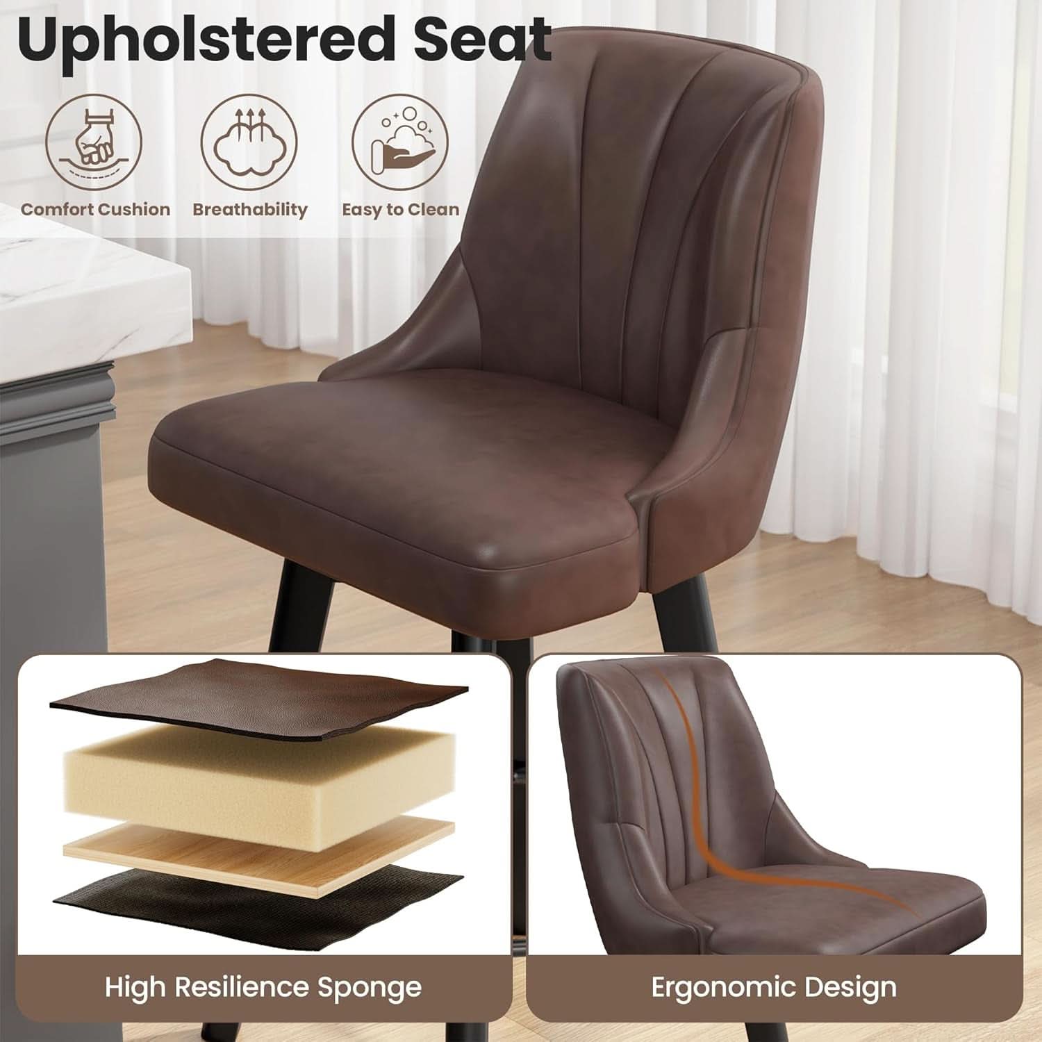 Counter Height Bar Stool 24 Inch PU Leather Swivel