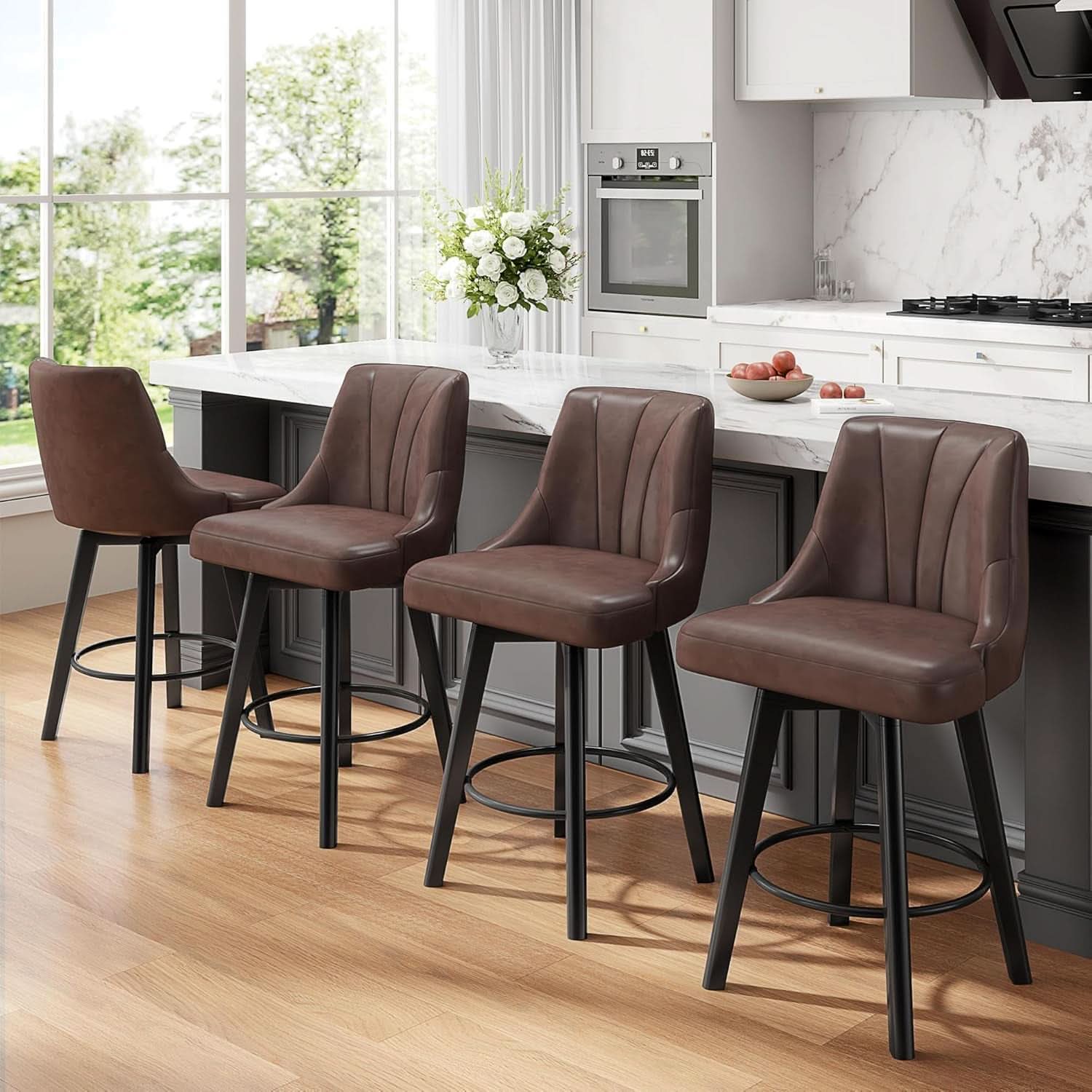 Counter Height Bar Stool 24 Inch PU Leather Swivel