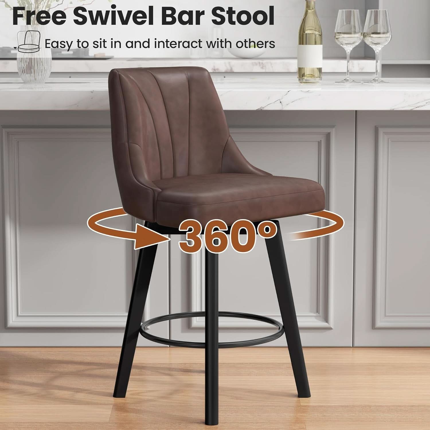 Counter Height Bar Stool 24 Inch PU Leather Swivel