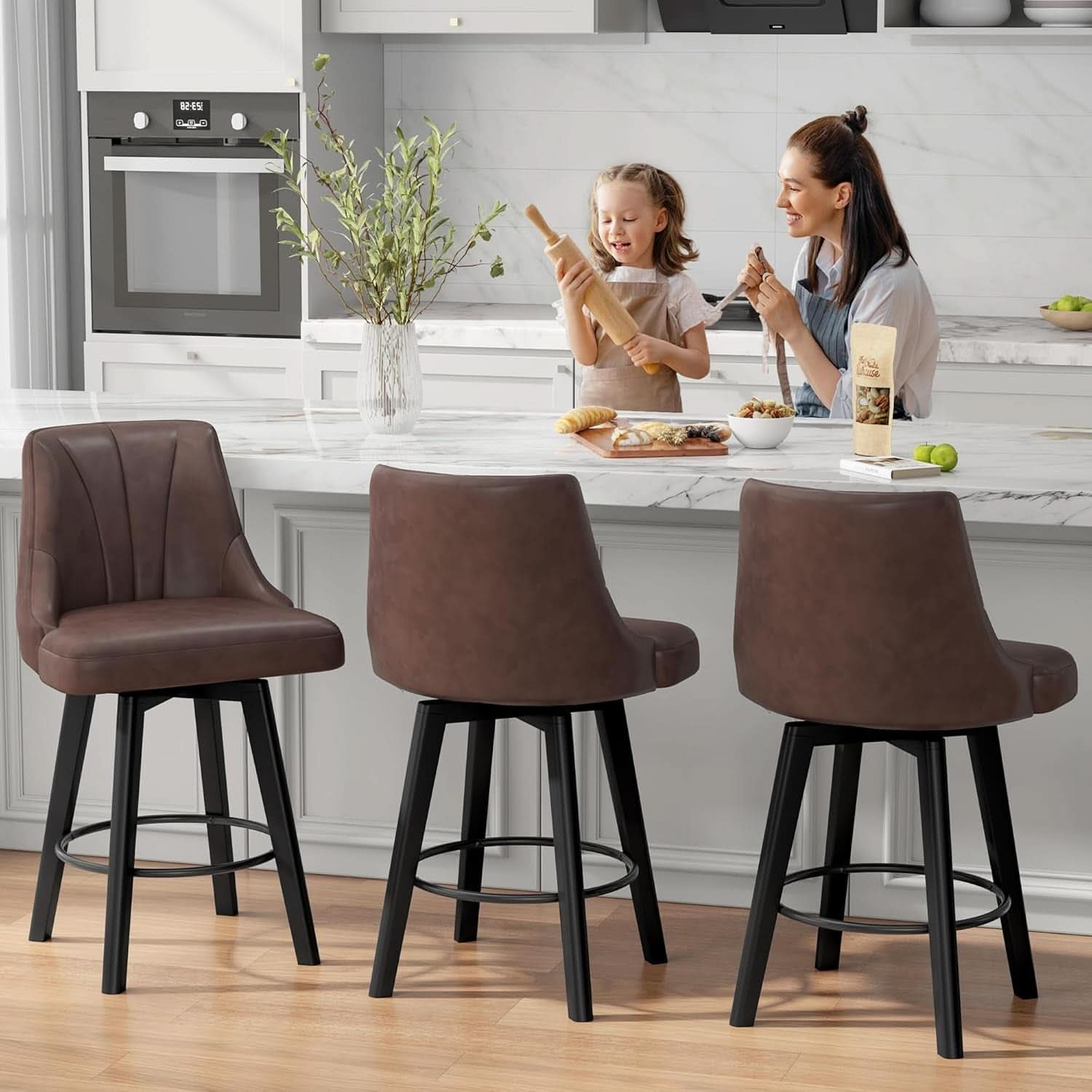 Counter Height Bar Stool 24 Inch PU Leather Swivel