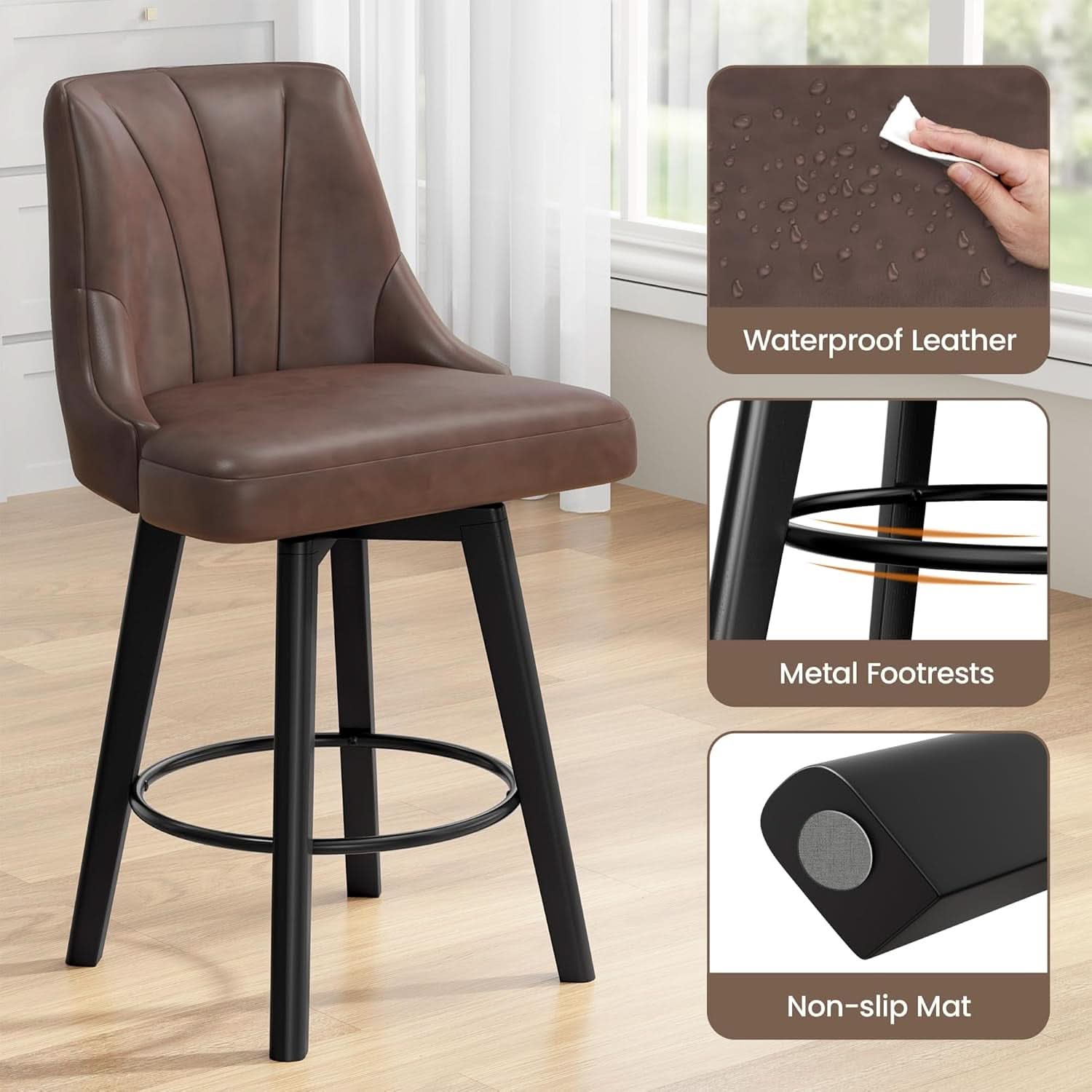 Counter Height Bar Stool 24 Inch PU Leather Swivel