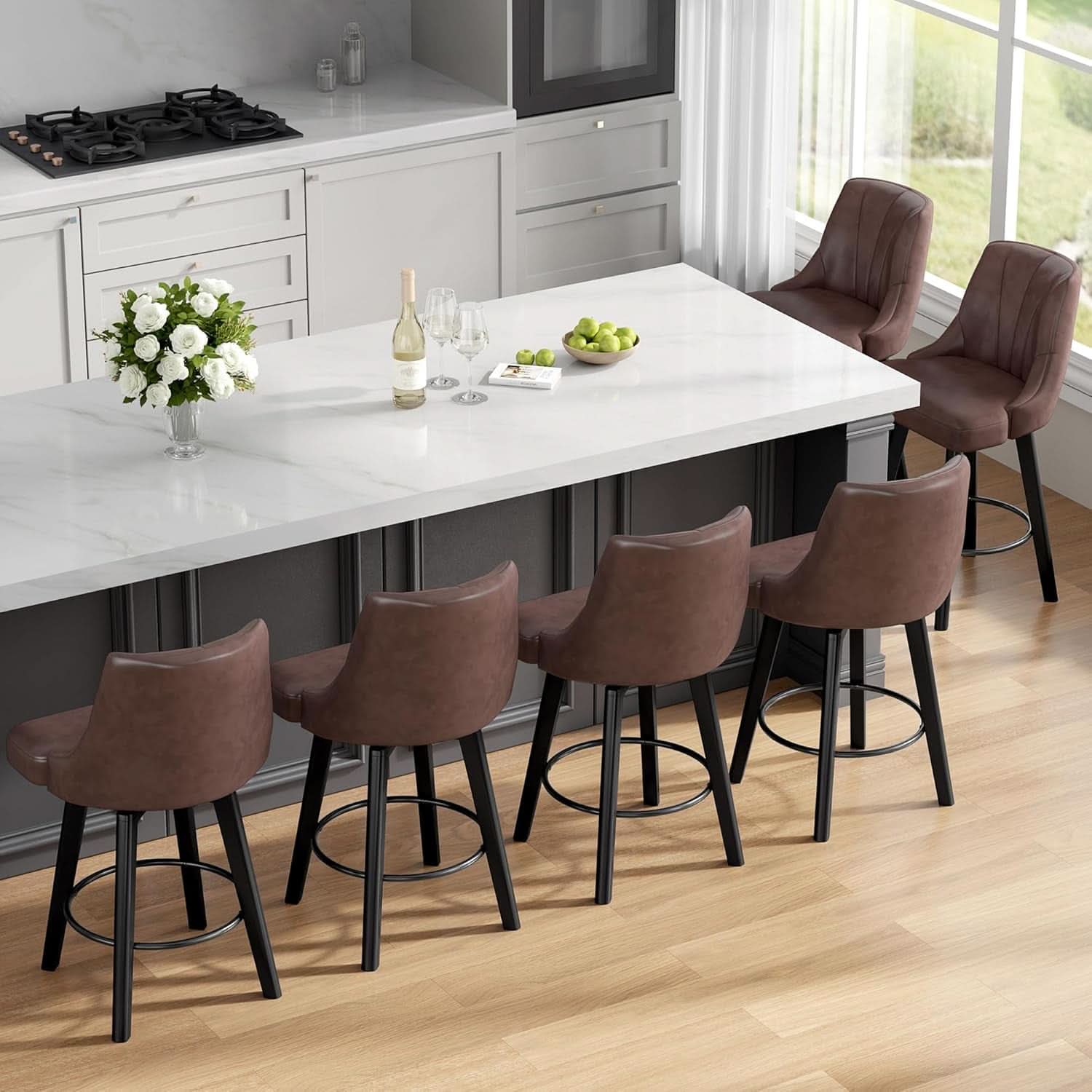 Counter Height Bar Stool 24 Inch PU Leather Swivel