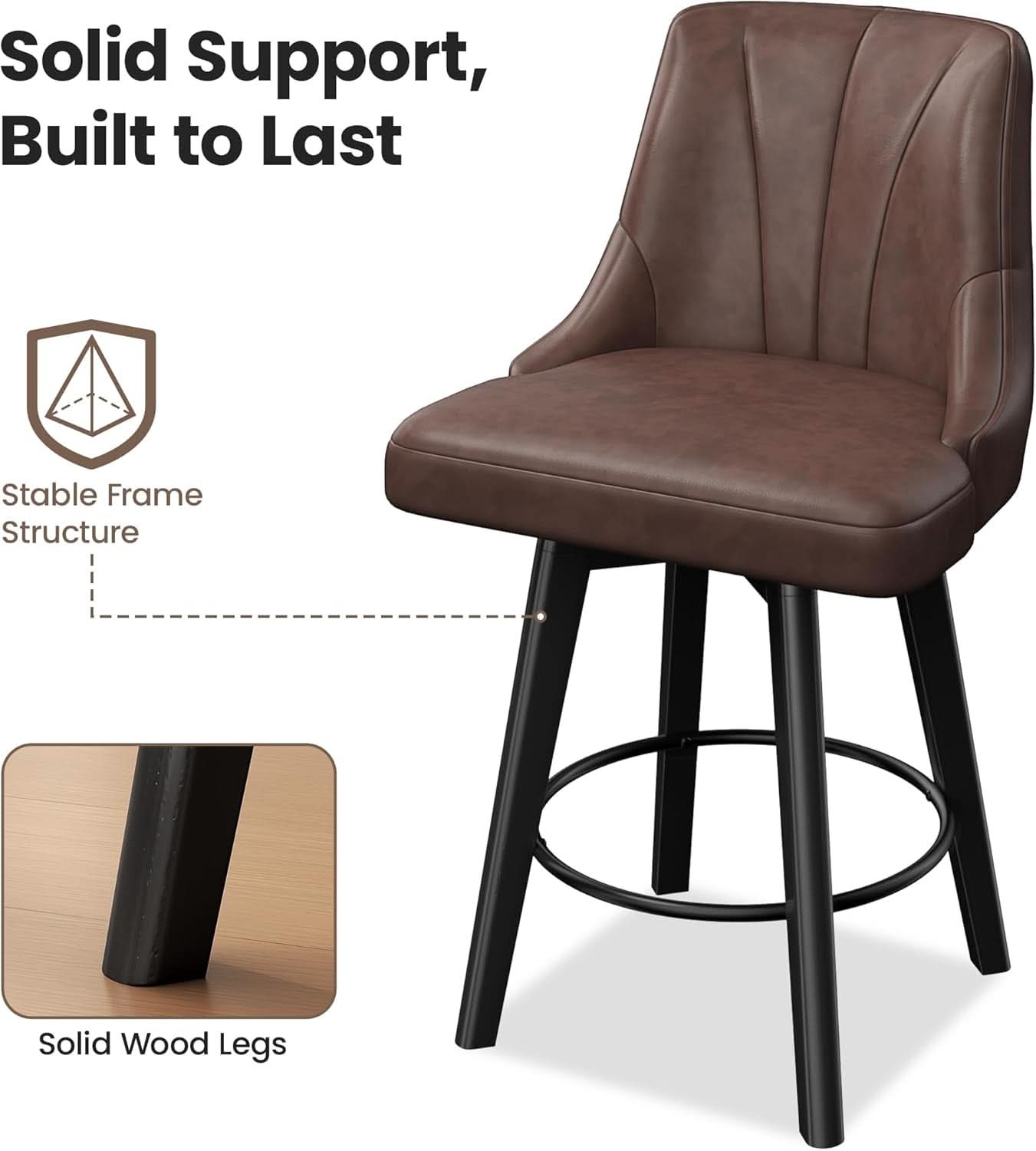 Counter Height Bar Stool 24 Inch PU Leather Swivel