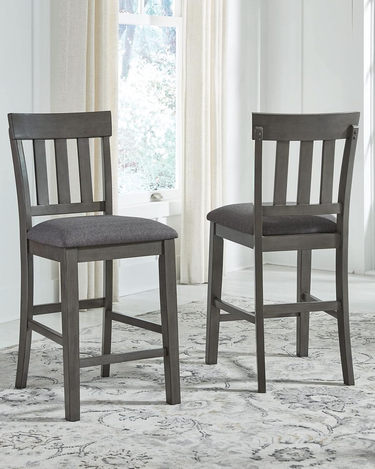 Counter Height Bar Stool Pair Dark Gray 25.75in Upholstered