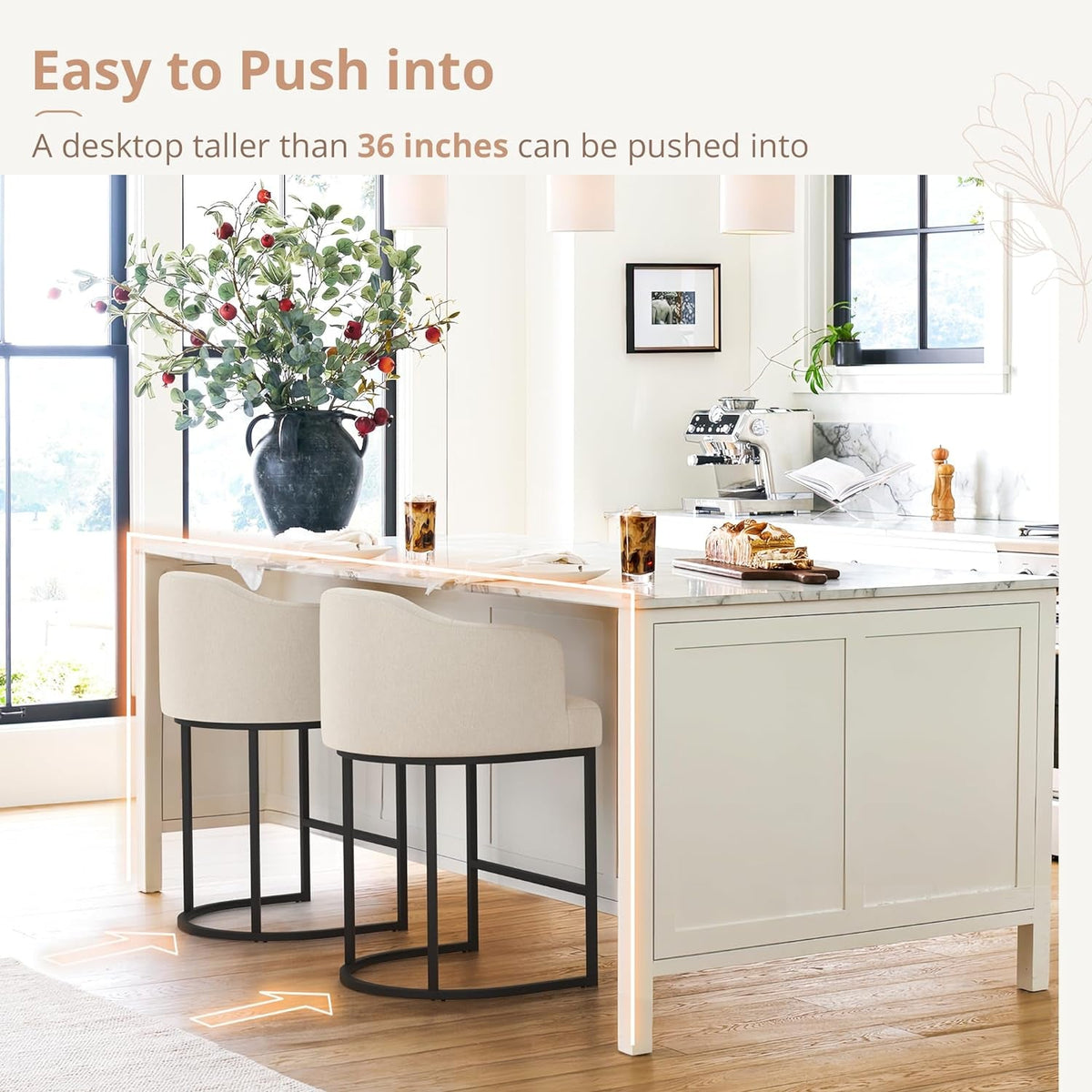 Counter Height Bar Stool Set Of 2 27 Inch High With Curved Backrest And Arms For Kitchen Island