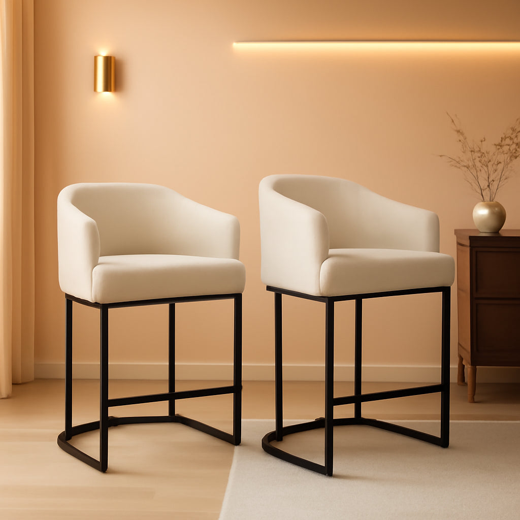 Counter Height Bar Stool Set Of 2 27 Inch High With Curved Backrest And Arms For Kitchen Island