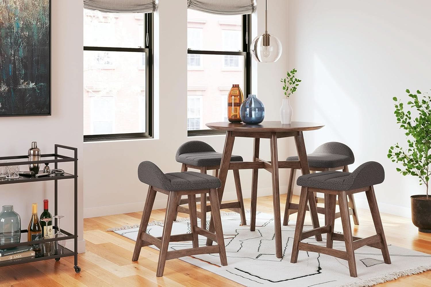Counter Height Bar Stool Set Of 2 28.5 Inch Charcoal Brown