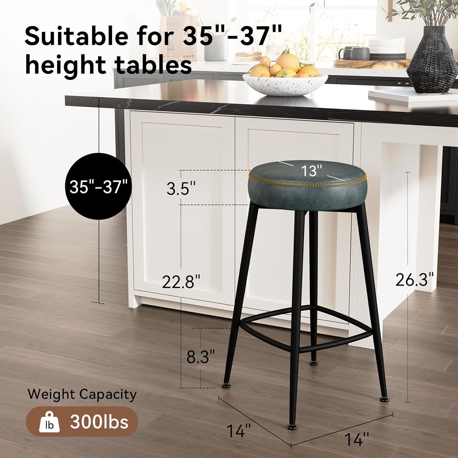 Counter Height Bar Stools 2 Pack Grayish Blue Faux Leather