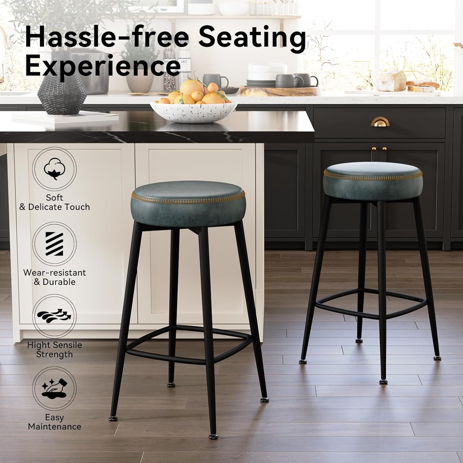 Counter Height Bar Stools 2 Pack Grayish Blue Faux Leather