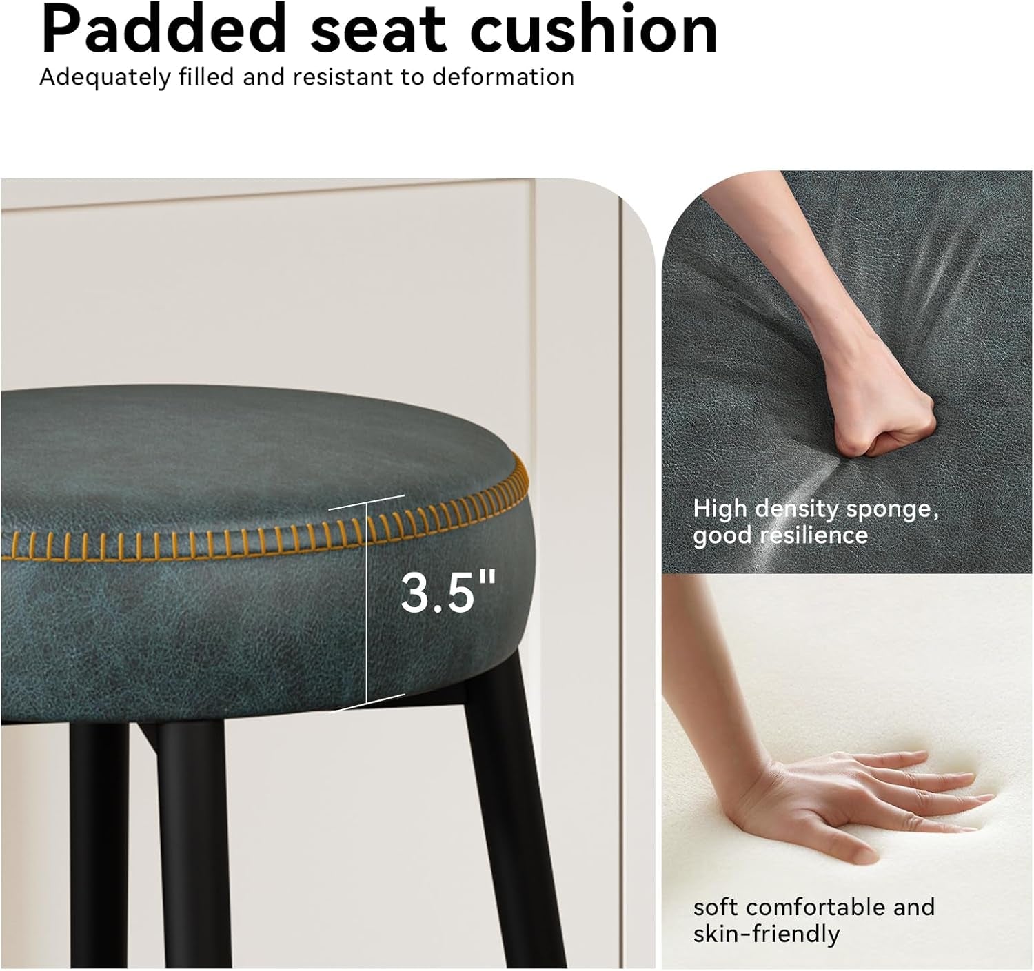 Counter Height Bar Stools 2 Pack Grayish Blue Faux Leather