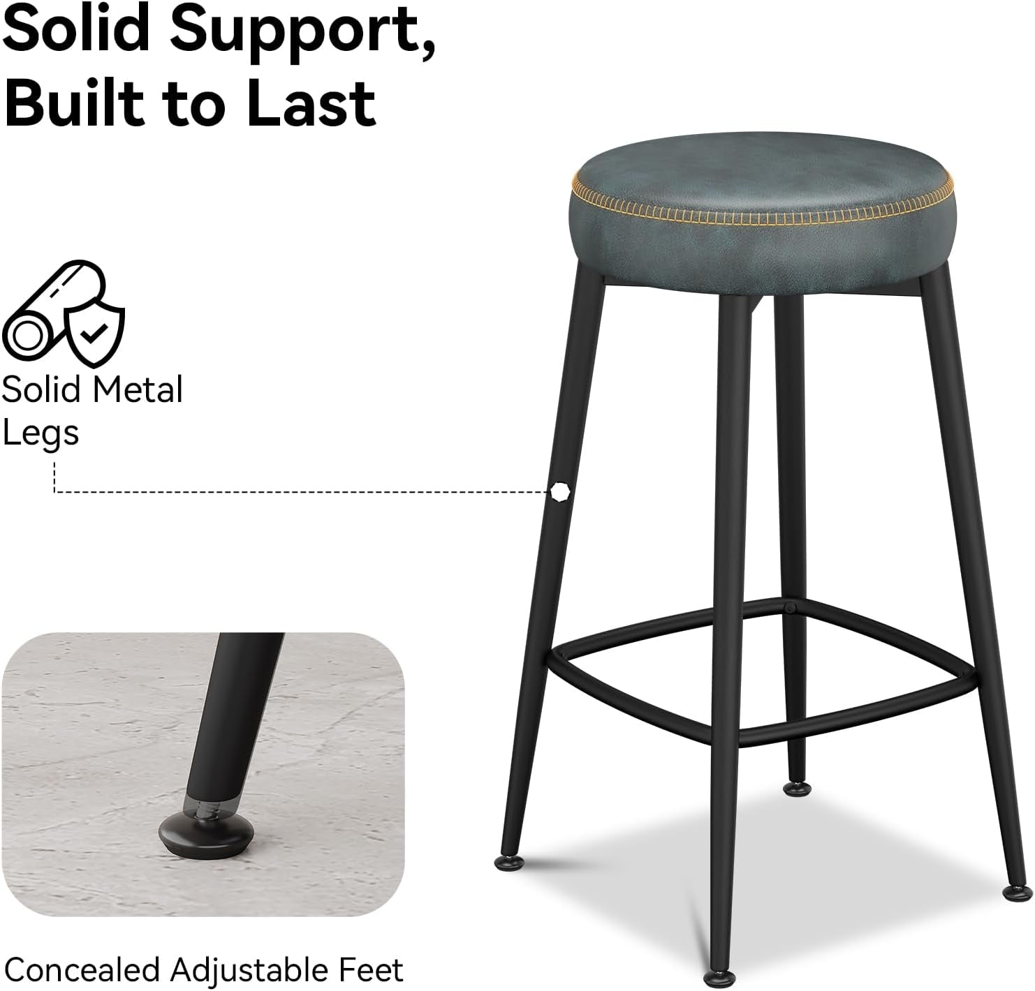 Counter Height Bar Stools 2 Pack Grayish Blue Faux Leather