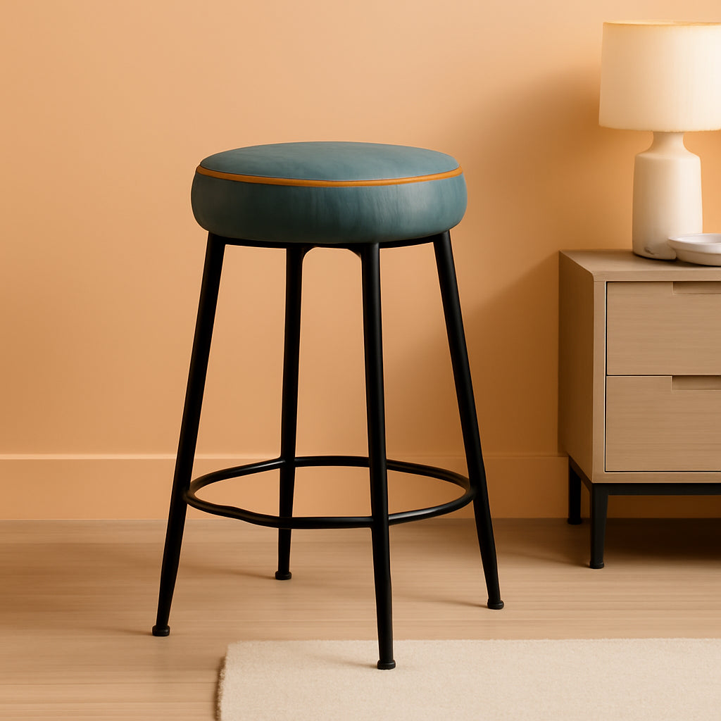 Counter Height Bar Stools 2 Pack Grayish Blue Faux Leather