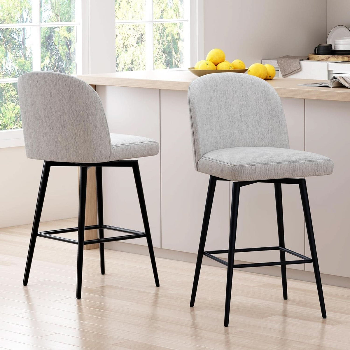 Counter Height Bar Stools 26 Inch 360 Swivel Grey Set of 3