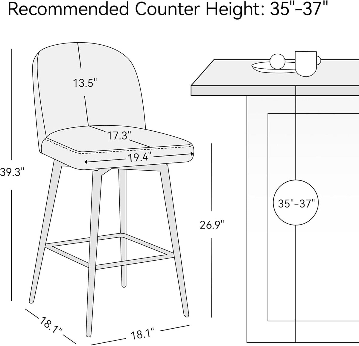 Counter Height Bar Stools 26 Inch 360 Swivel Grey Set of 3