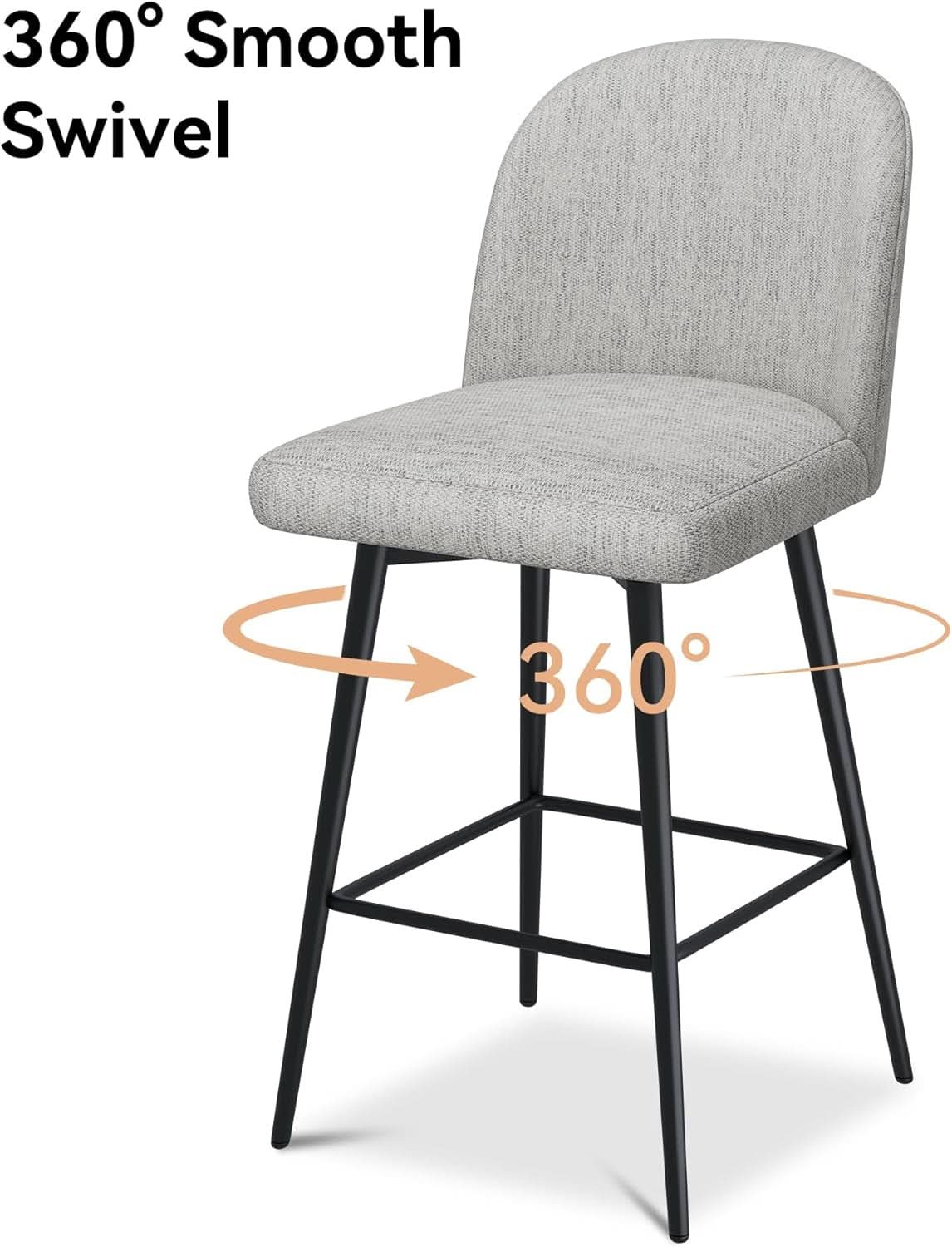 Counter Height Bar Stools 26 Inch 360 Swivel Grey Set of 3
