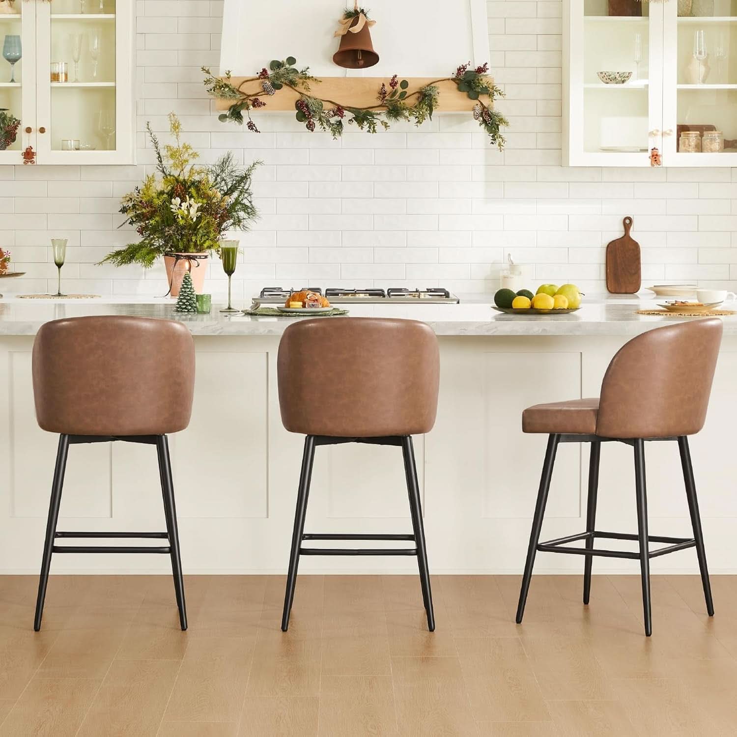 Counter Height Bar Stools 3 Saddle Brown 360 Degree Swivel