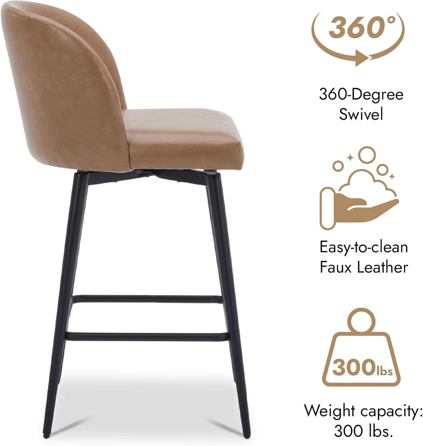 Counter Height Bar Stools 3 Saddle Brown 360 Degree Swivel