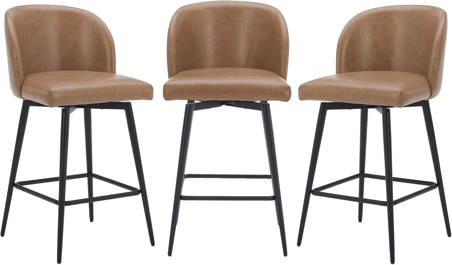 Counter Height Bar Stools 3 Saddle Brown 360 Degree Swivel