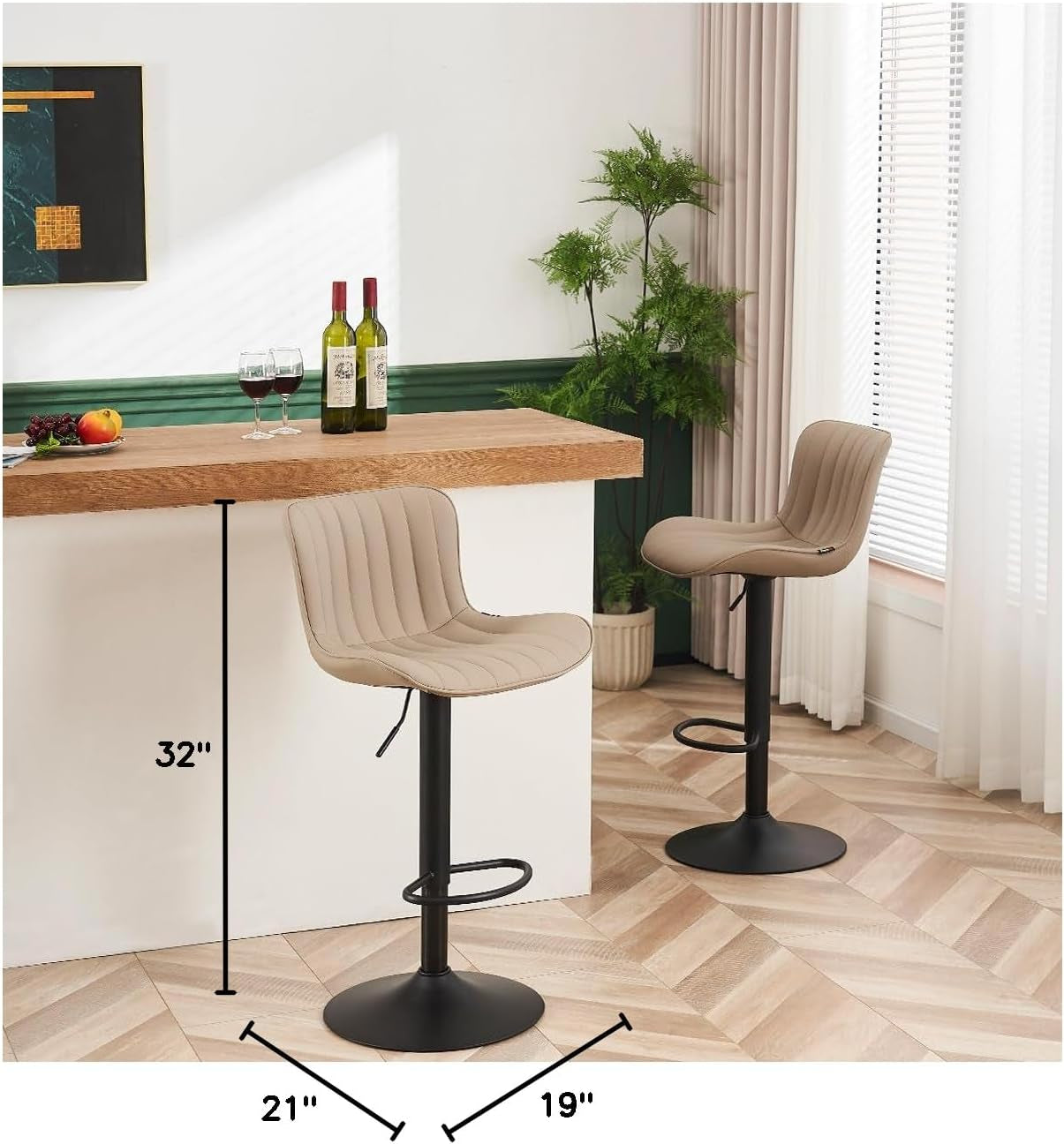 Counter Height Bar Stools Khaki Adjustable Swivel Set Of 2