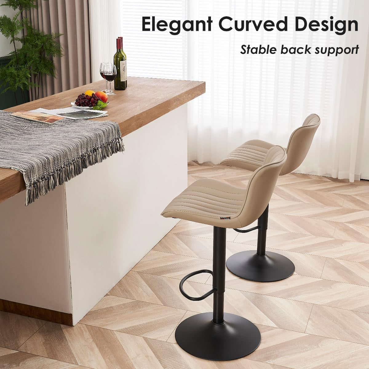 Counter Height Bar Stools Khaki Adjustable Swivel Set Of 2