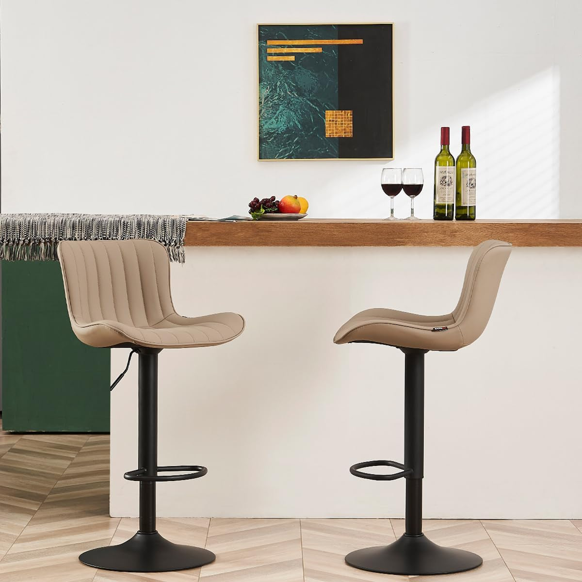 Counter Height Bar Stools Khaki Adjustable Swivel Set Of 2