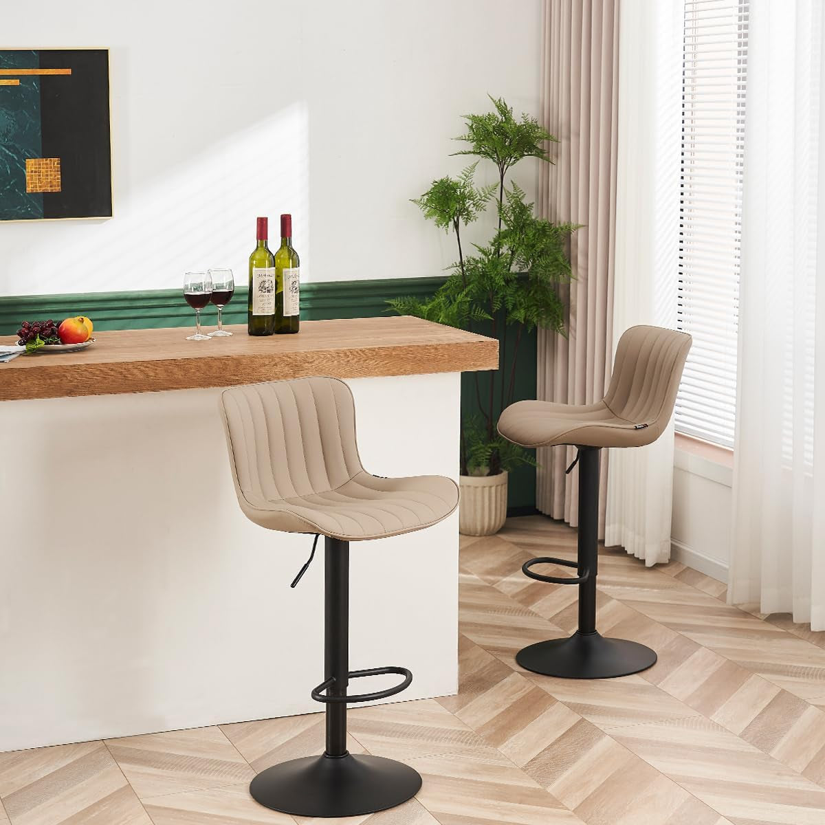 Counter Height Bar Stools Khaki Adjustable Swivel Set Of 2