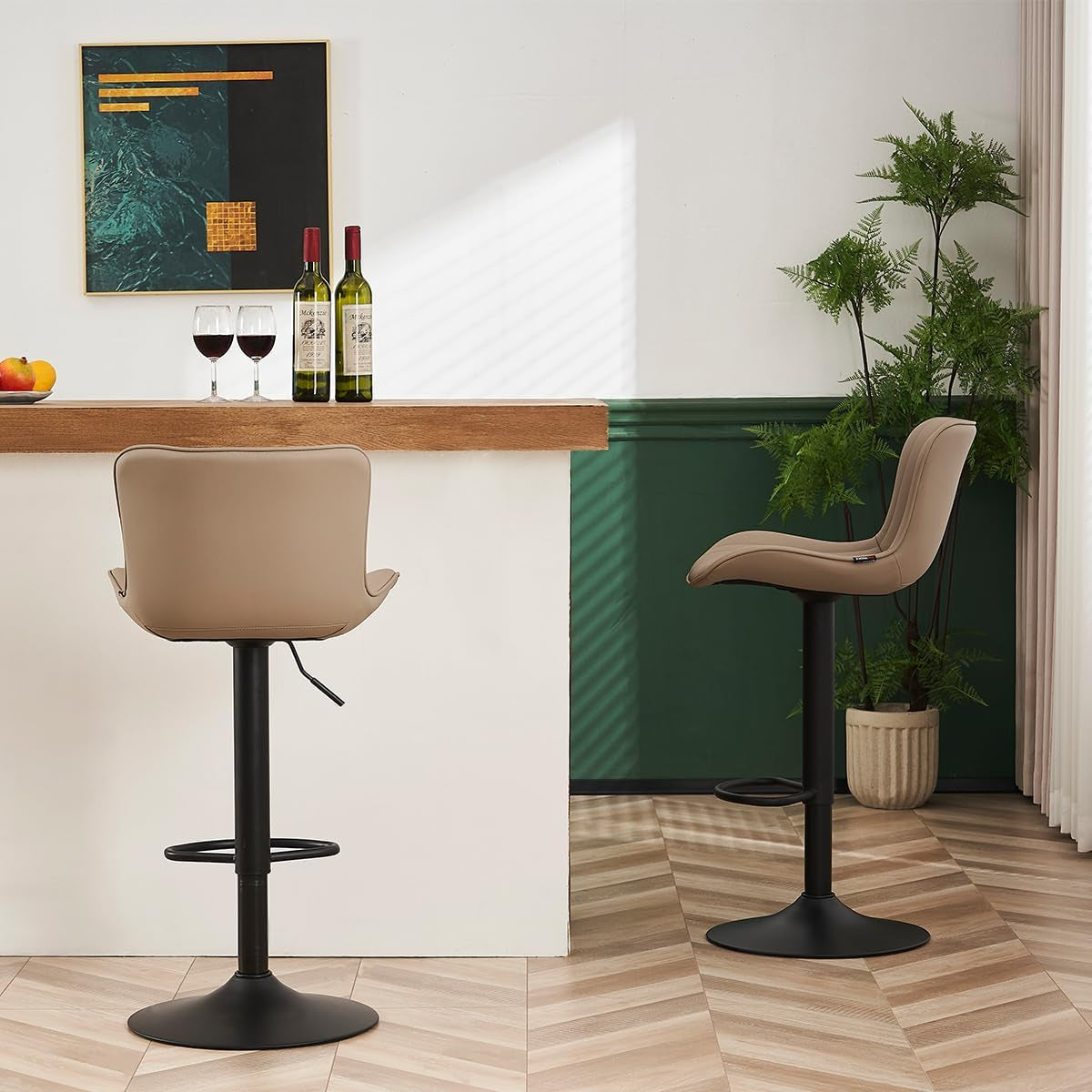 Counter Height Bar Stools Khaki Adjustable Swivel Set Of 2