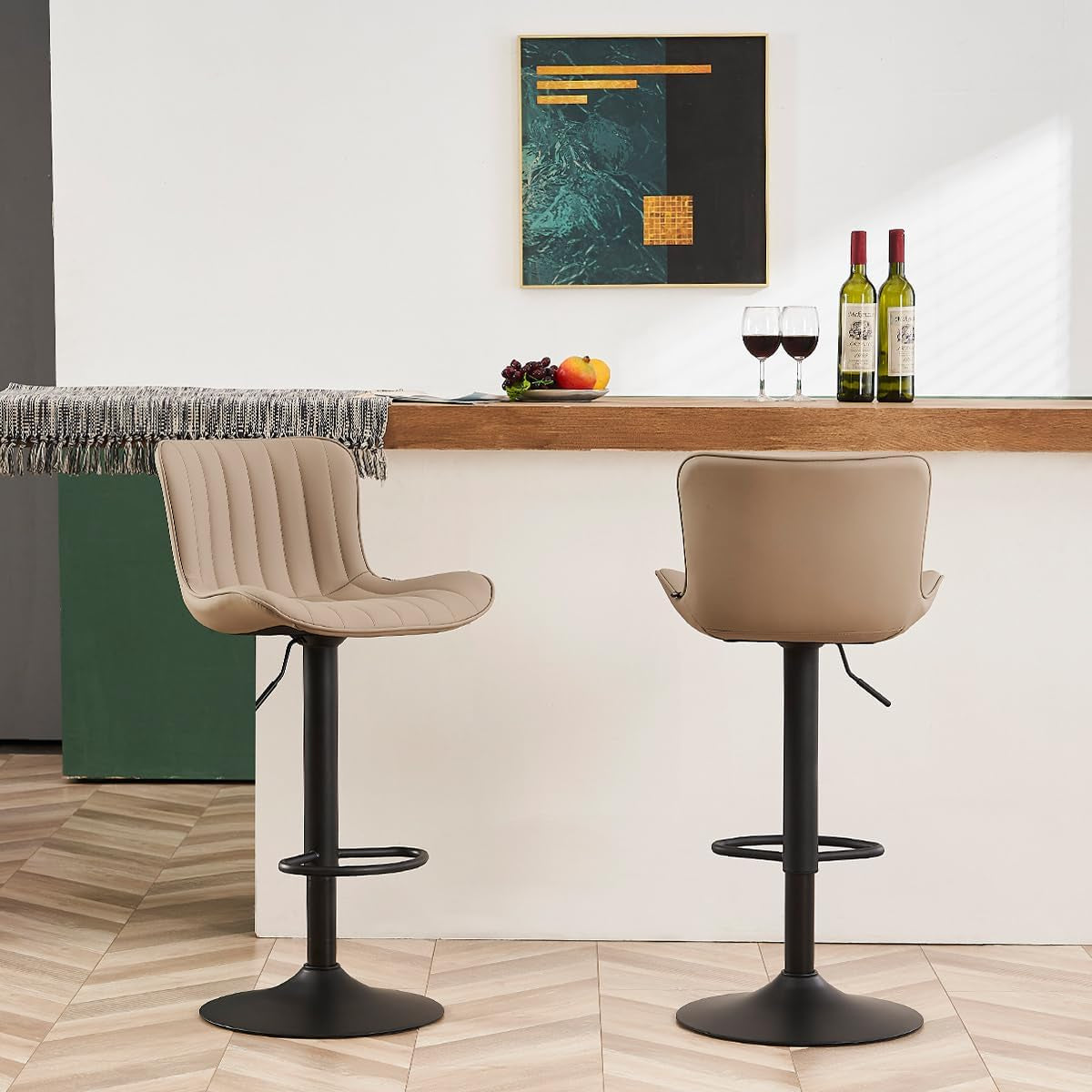 Counter Height Bar Stools Khaki Adjustable Swivel Set Of 2