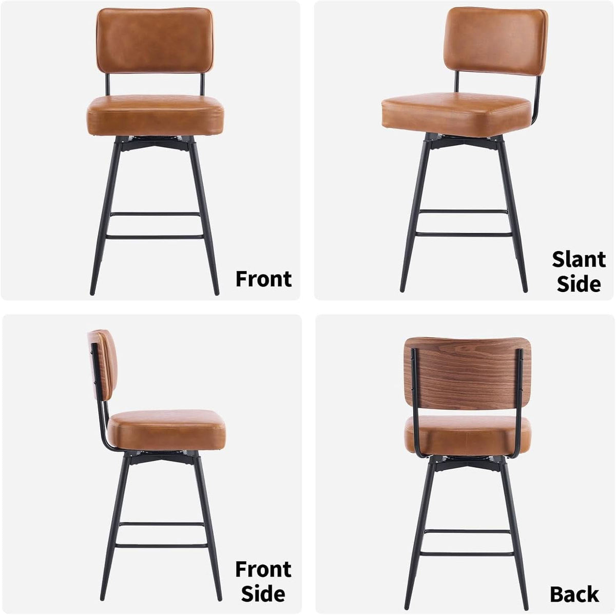 Counter Height Bar Stools Set Of 2 26 Inch Brown PU Leather