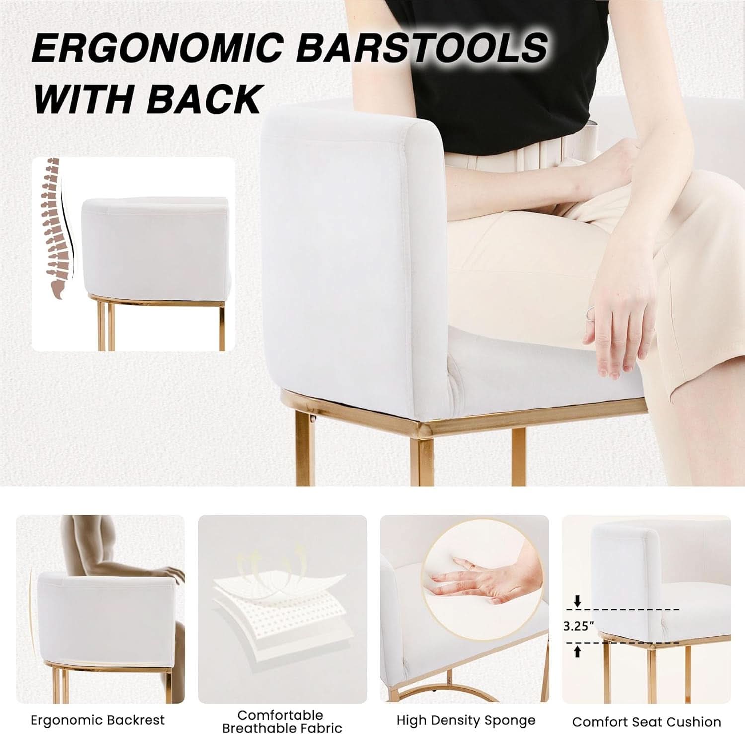 Counter Height Bar Stools Set Of 2 Ivory Velvet 24 Inch