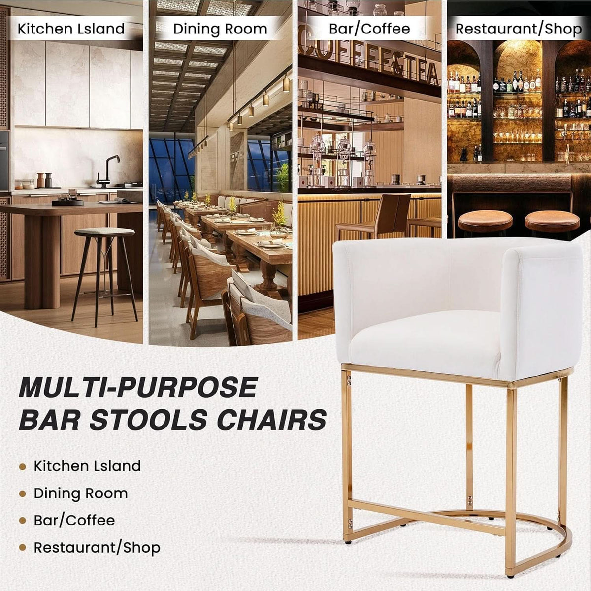 Counter Height Bar Stools Set Of 2 Ivory Velvet 24 Inch