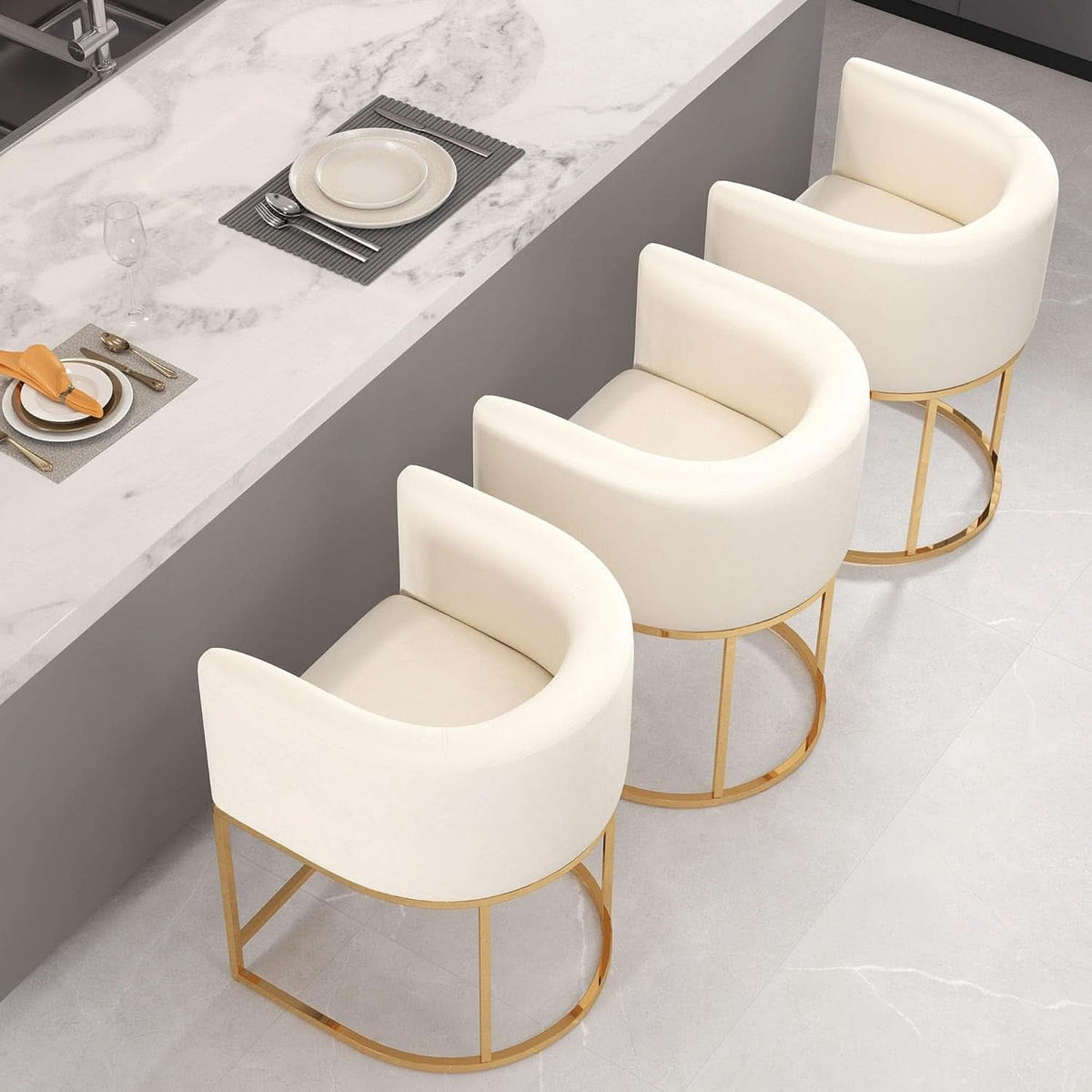 Counter Height Bar Stools Set Of 2 Ivory Velvet 24 Inch