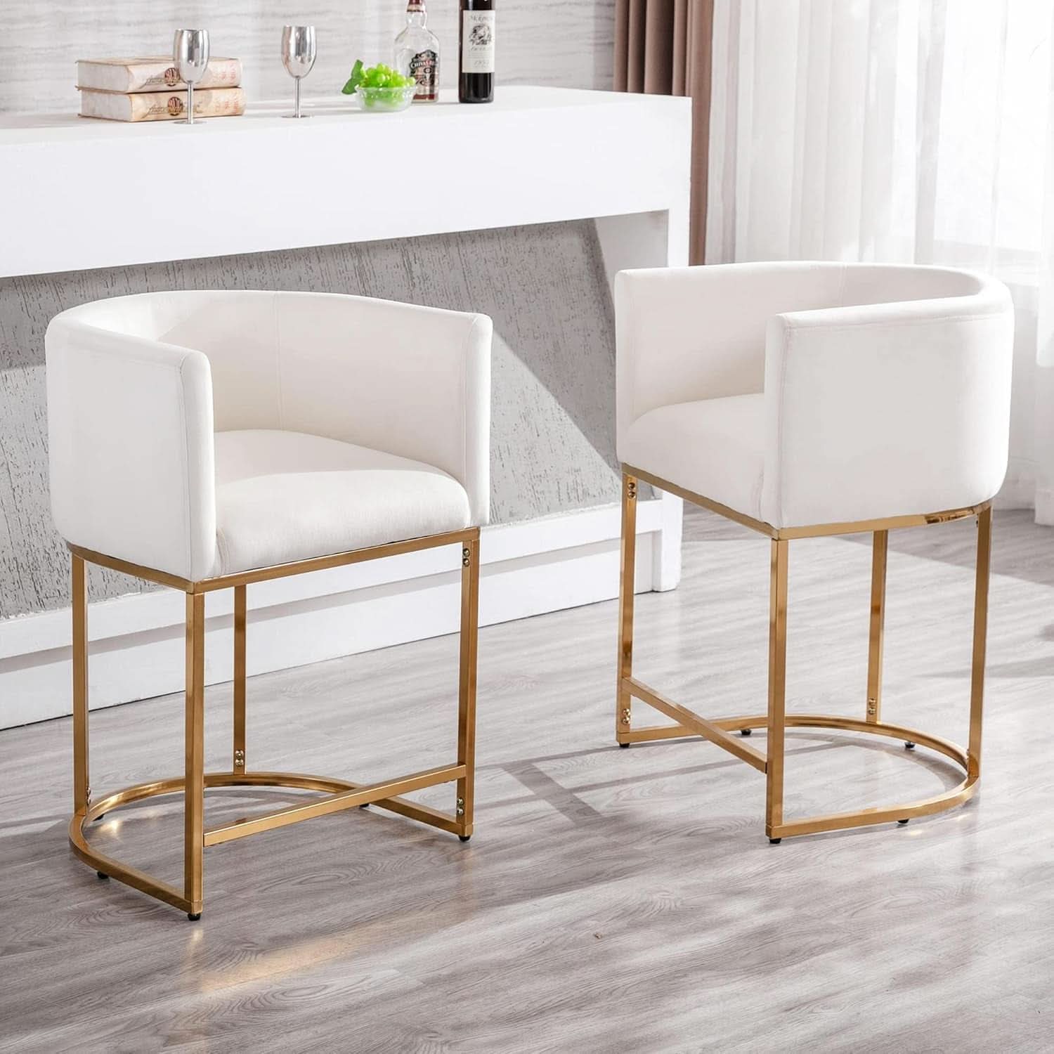 Counter Height Bar Stools Set Of 2 Ivory Velvet 24 Inch