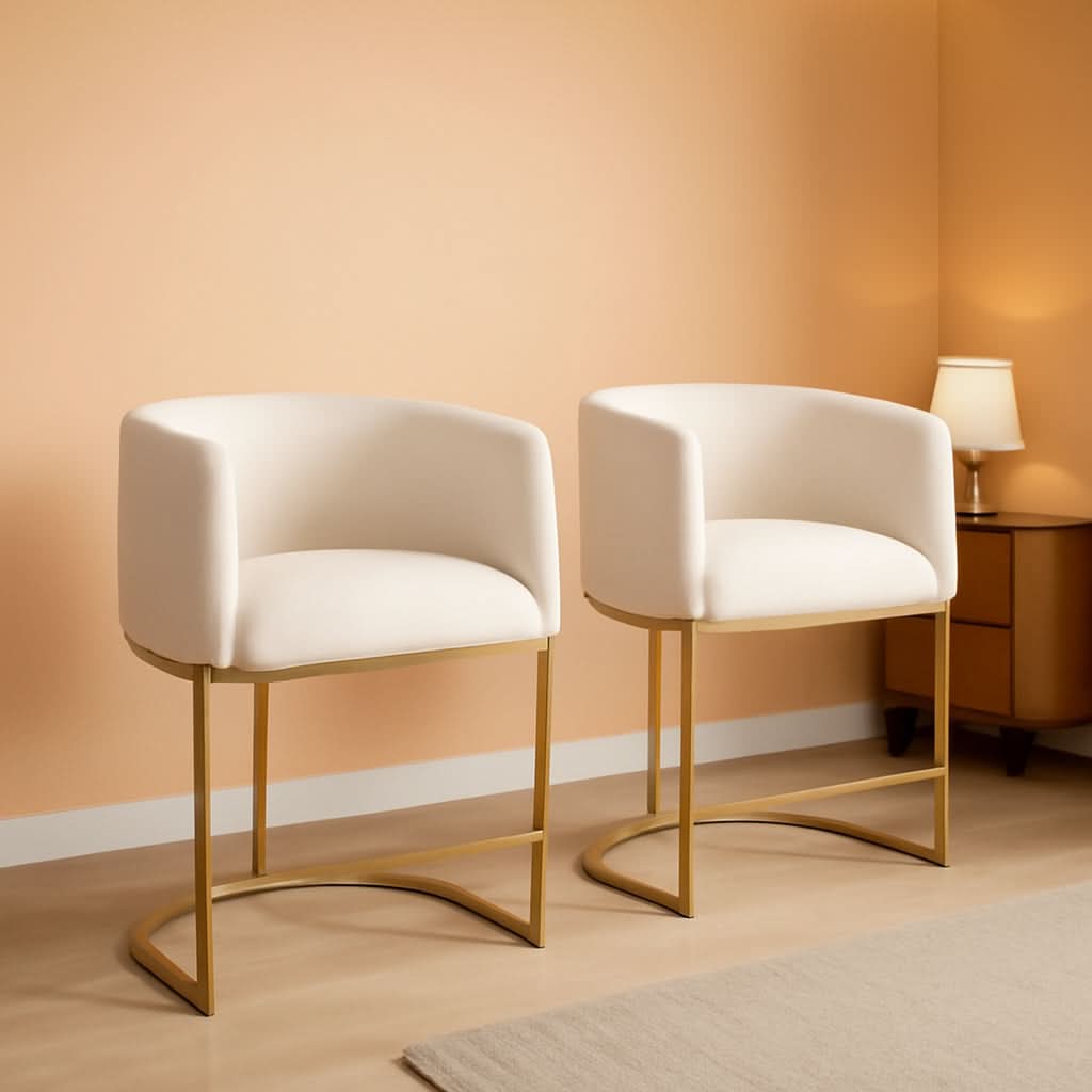Counter Height Bar Stools Set Of 2 Ivory Velvet 24 Inch
