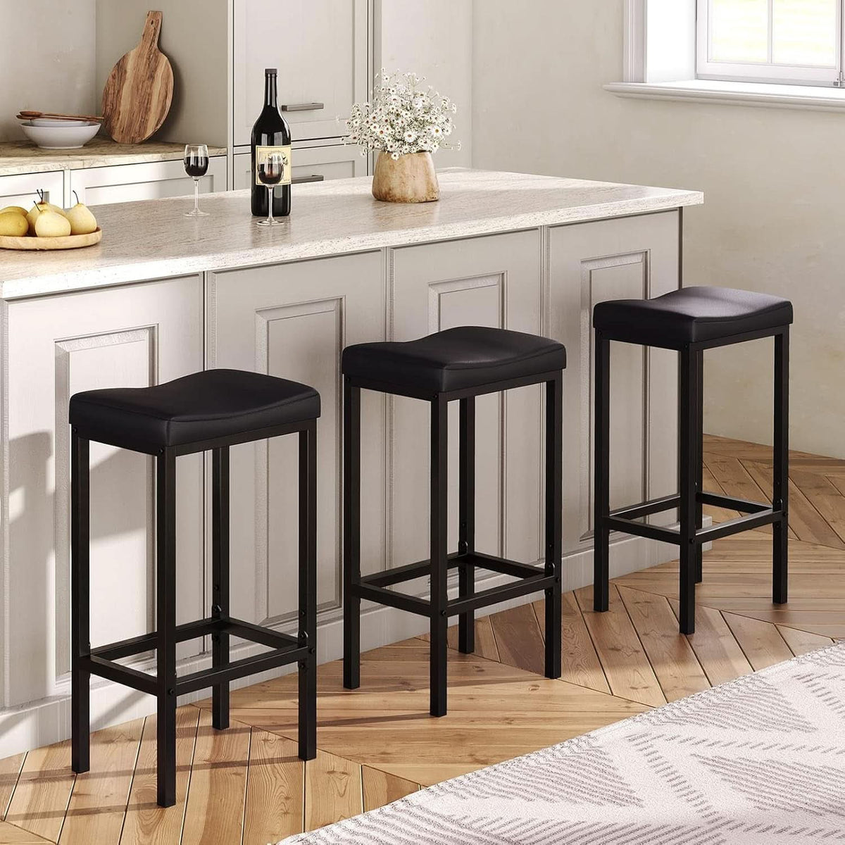 Counter Height Bar Stools Set Of 2 Saddle Seat Black