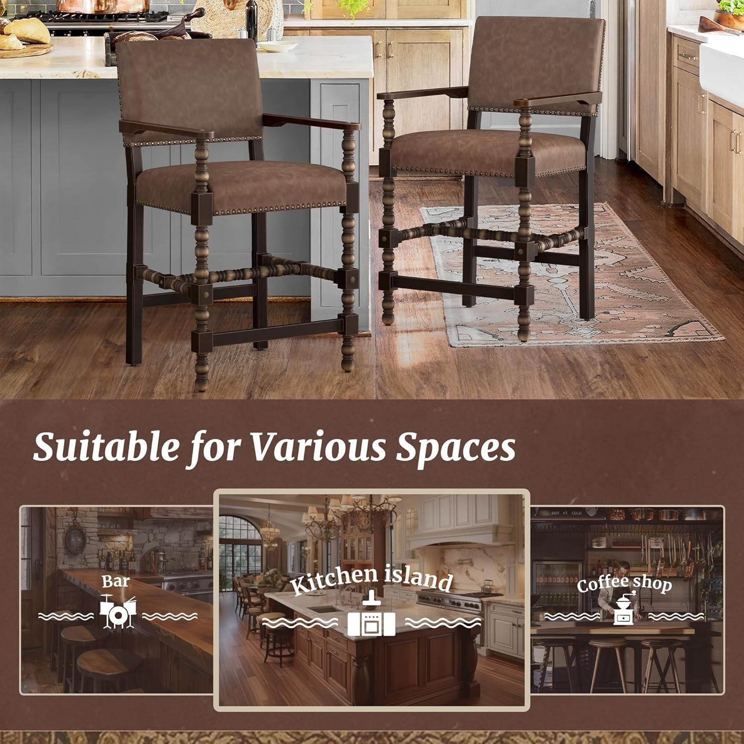 Counter Height Bar Stools Set Of 3 With Arms Brown Espresso