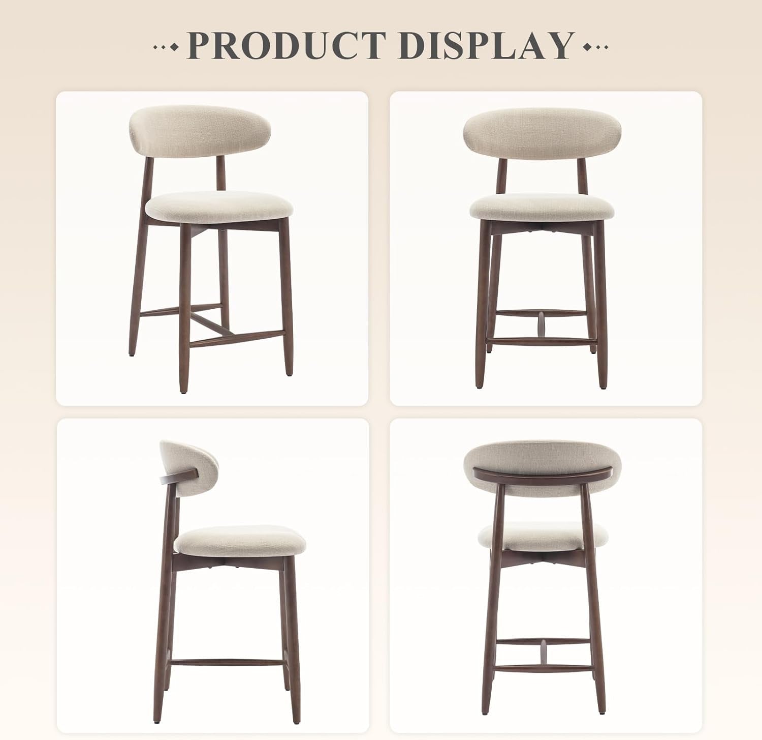 Counter Height Bar Stools Set Of 3 With Back Beige