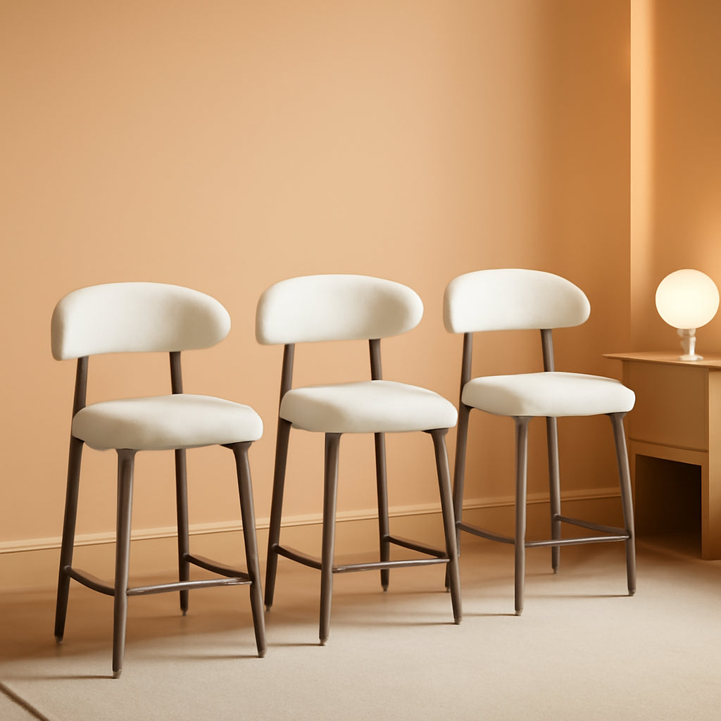 Counter Height Bar Stools Set Of 3 With Back Beige