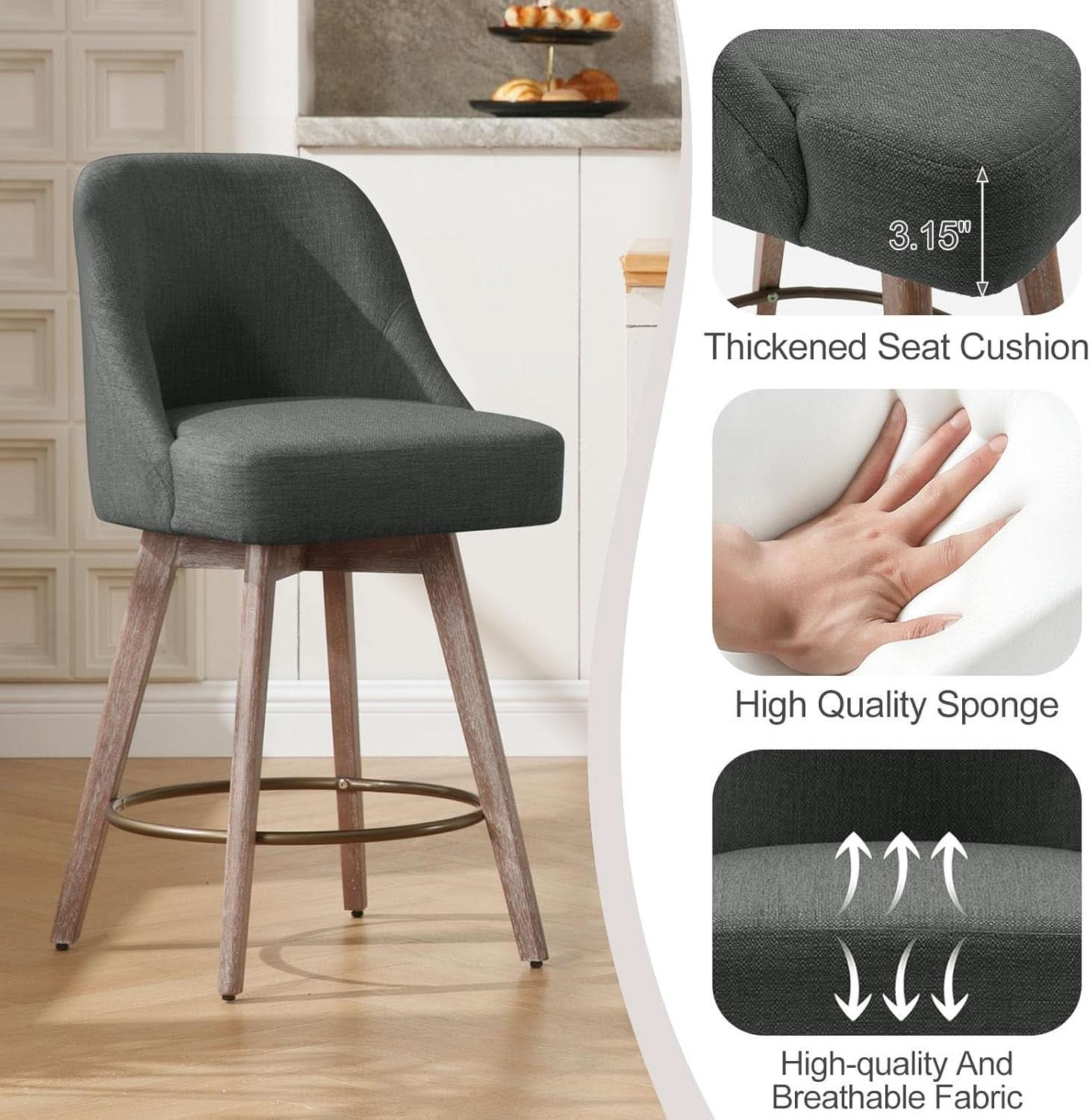 Counter Height Bar Stools Set Of Four 26 Inch Gray