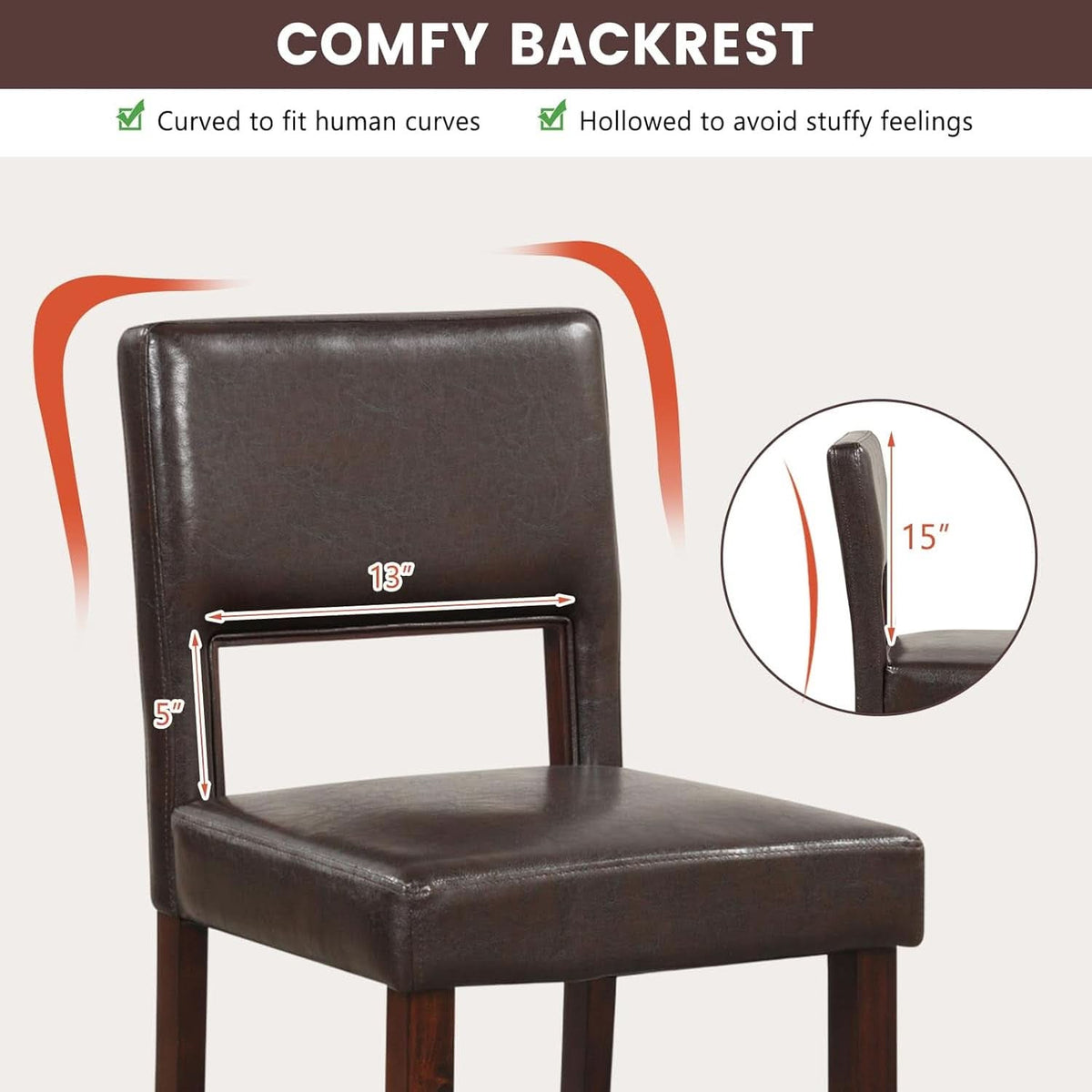 Counter Height Bar Stools Set Of Two, Twenty Four Point Five Inch, Brown Upholstered PVC Leather