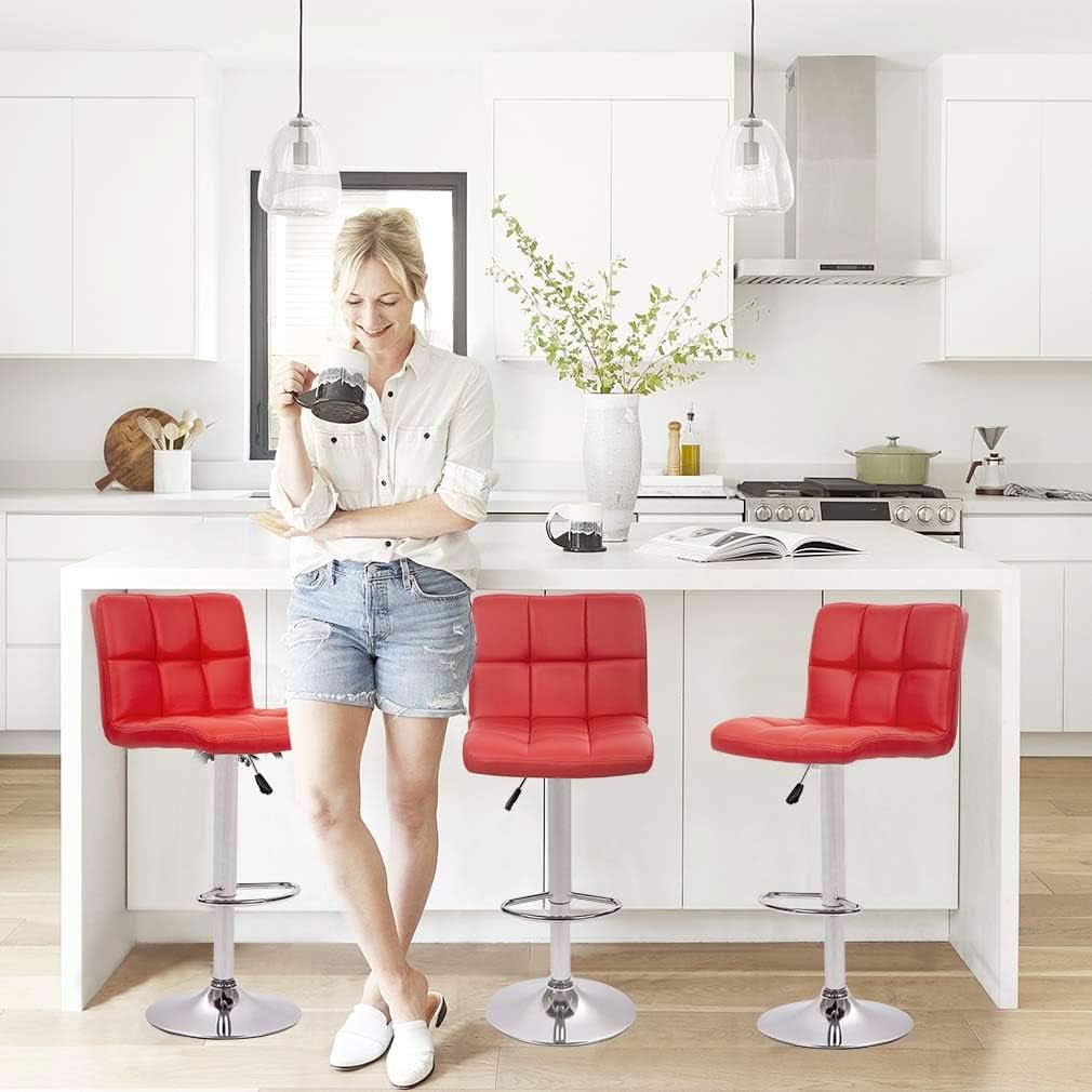 Counter Height Bar Stools Set of 2 Adjustable Swivel With Back PU Leather