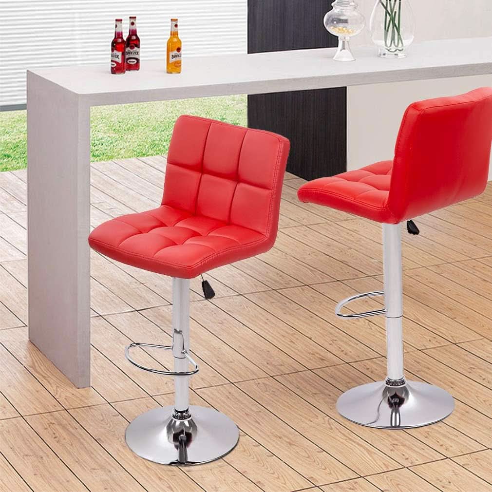 Counter Height Bar Stools Set of 2 Adjustable Swivel With Back PU Leather
